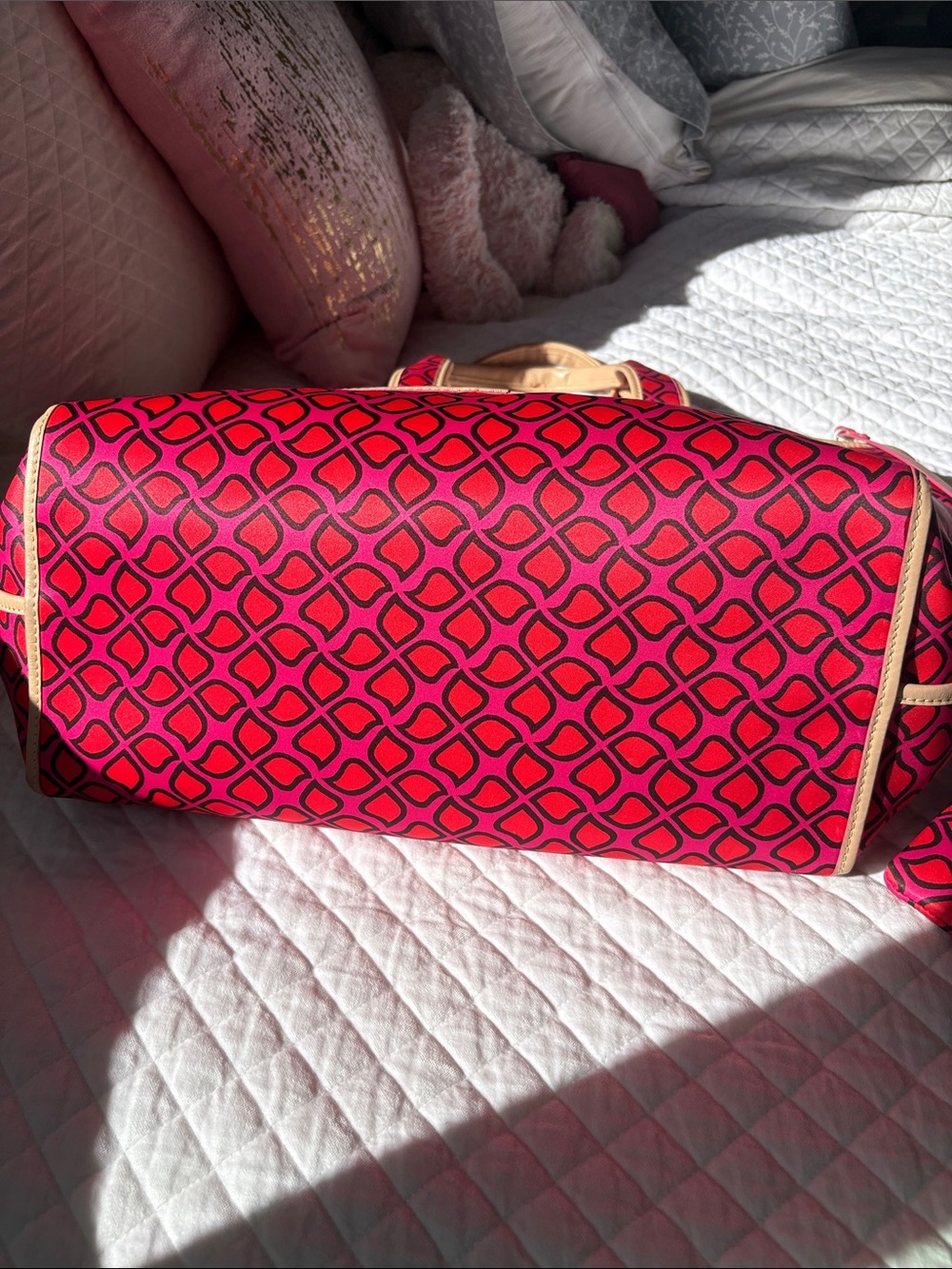 Juicy Couture Pink and Orange Large Geometric Tote with Cowhide Leather Trim - Picture 9 of 16